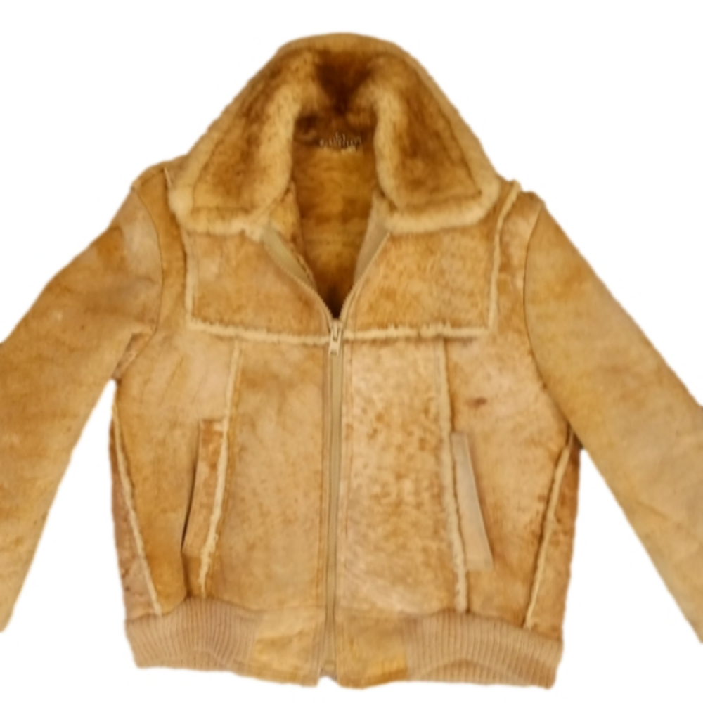 Gino Leathers Vintage Shearling Leather Bomber Jacket Coat Unisex sz 40